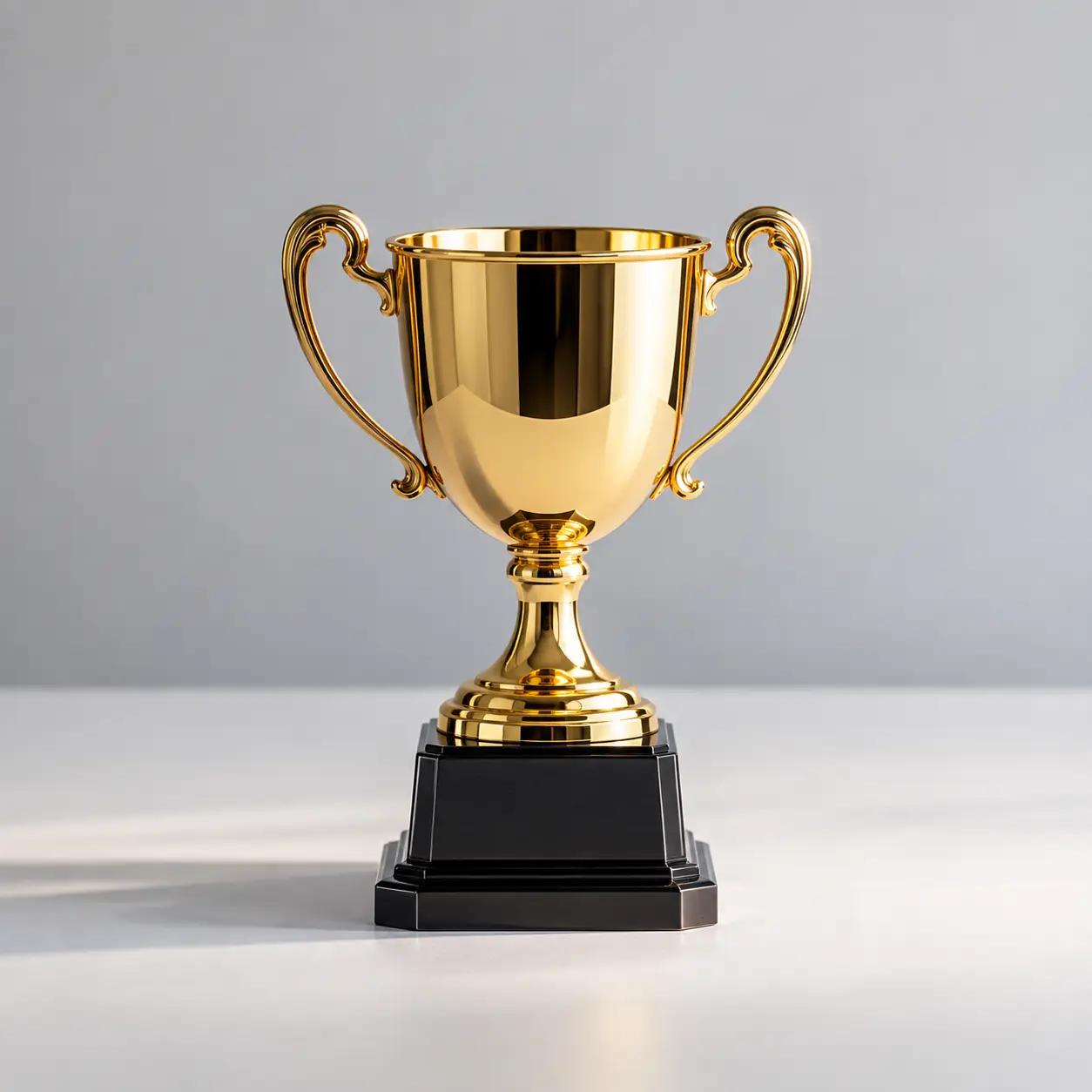 A gold trophy on a table